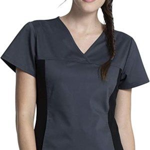 Cherokee Women Scrubs Top Workwear Revolution V-Neck Knit Panel Black XL